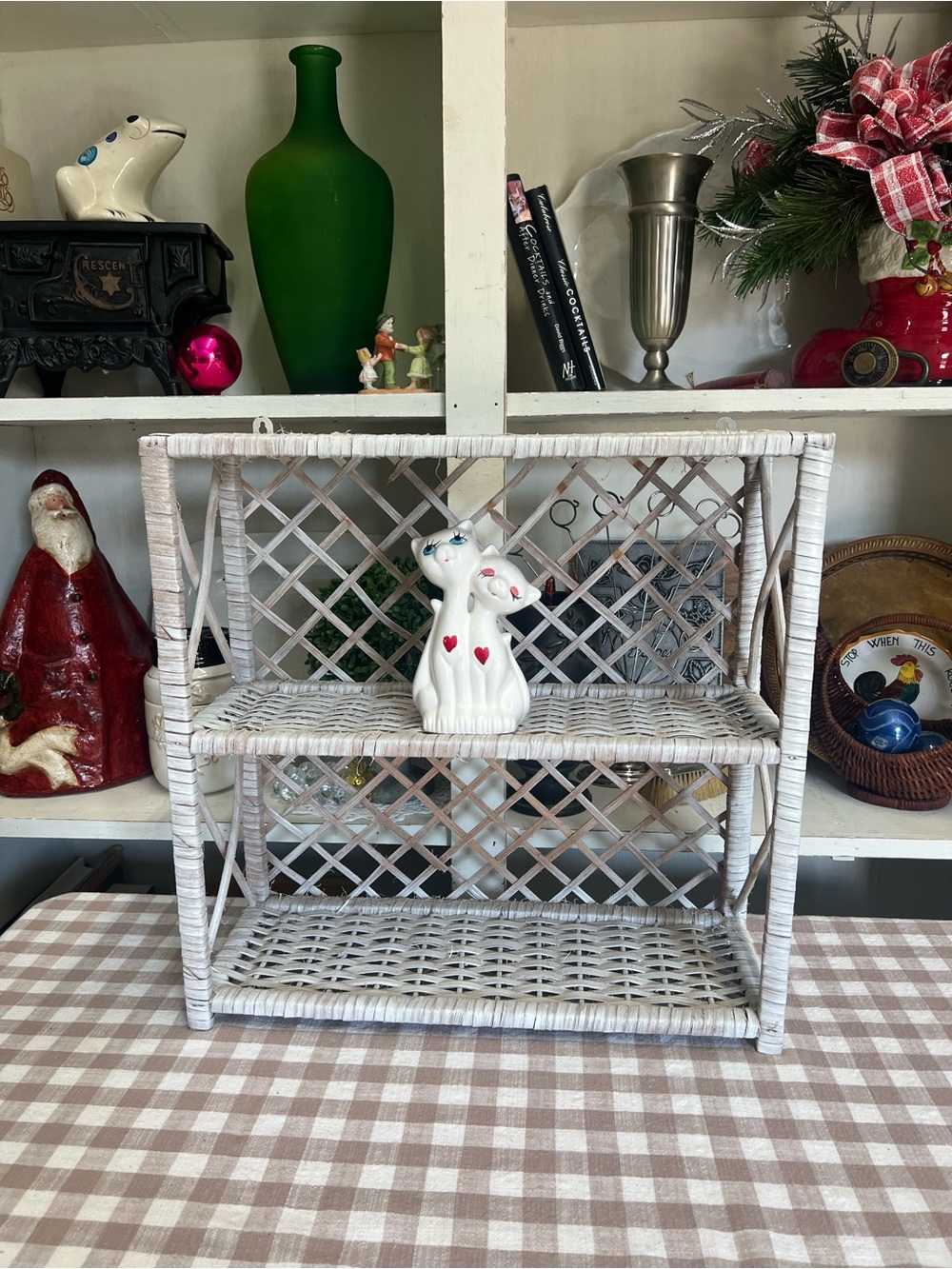 Vintage woven shelf white washed wall decor wicker